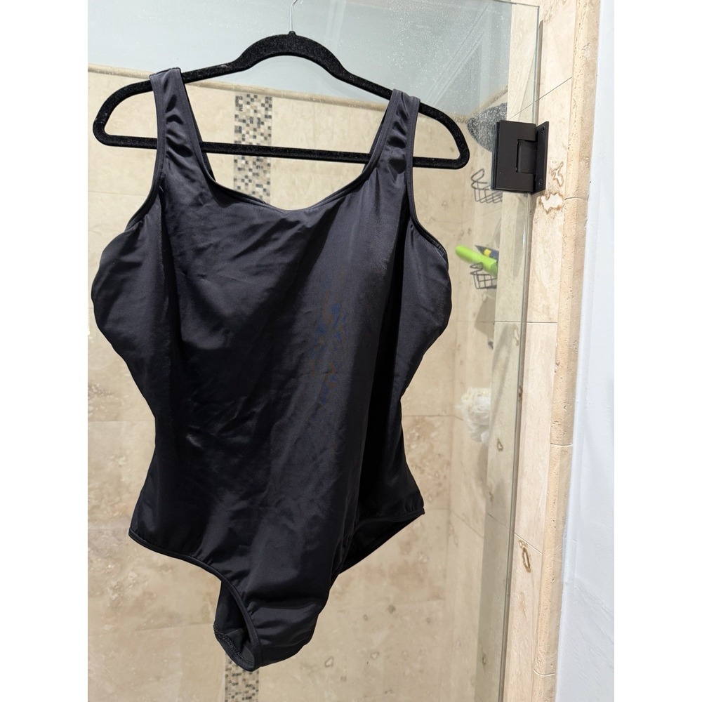 Lands End Women's Slimming Slender Swimsuit 1 Piece Black Size 20WP